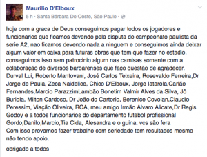 Maurilio D'Elboux comemora pagamento de dívida do União Barbarense