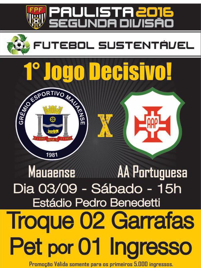 5.000 ingressos terão promoção Futebol Sustentável no jogo entre Mauaense e Portuguesa Santista