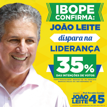 João Leite lidera pesquisa de intenção de voto em BH João Leite lidera pesquisa de intenção de voto em BH