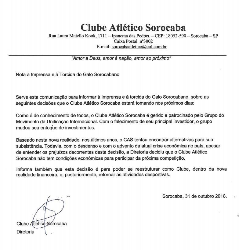 Paulista A3: Com problemas financeiros, Atlético Sorocaba desiste do estadual