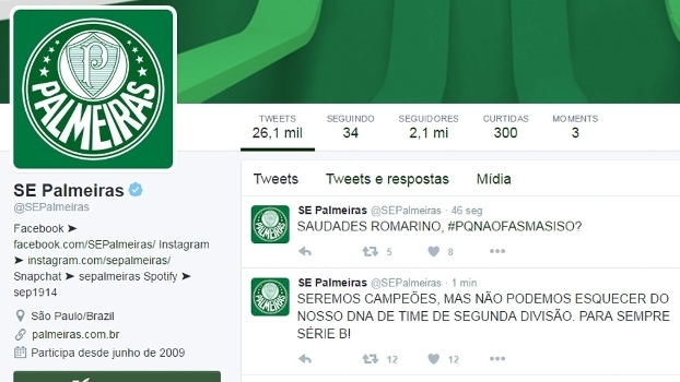 Hacker invade twitter do Palmeiras, brinca com rebaixamento e exalta carrasco