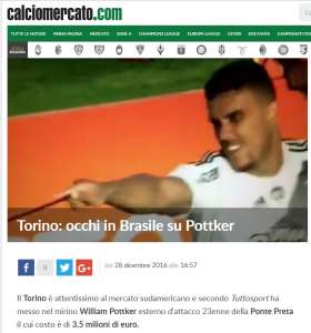 Torino-ITA sonda William Pottker, da Ponte Preta, e pode dar chapéu no Corinthians