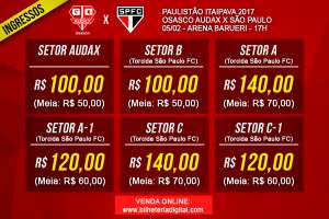 Paulistão: Vendas de ingressos para Audax e São Paulo já foram iniciadas