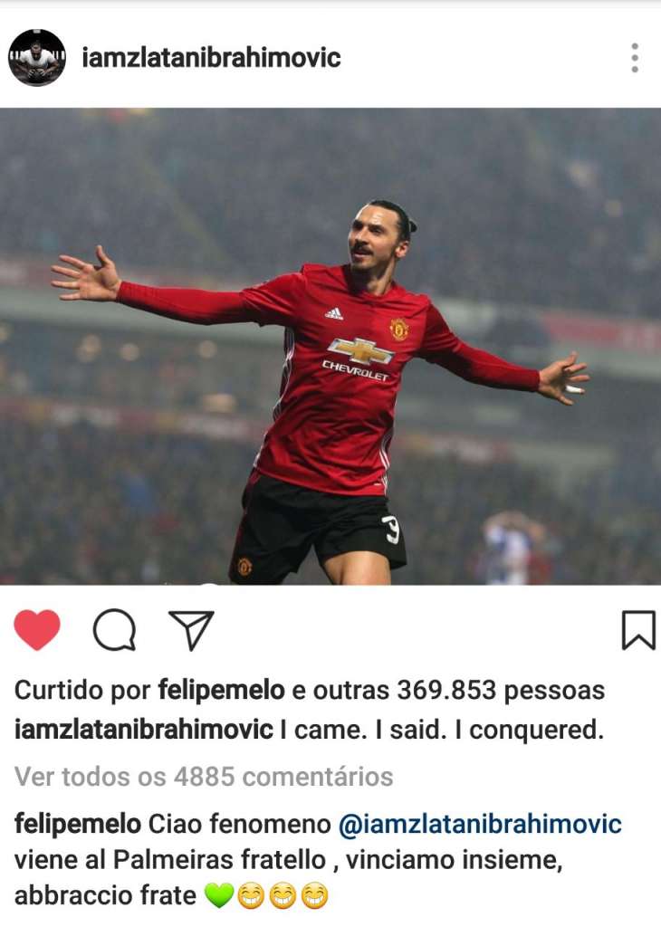 Felipe Melo convidou Ibrahimovic para jogar no Palmeiras