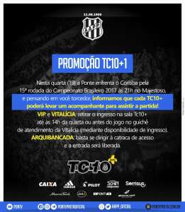 Ponte Preta faz promoção e TC10+ pode levar um convidado de graça