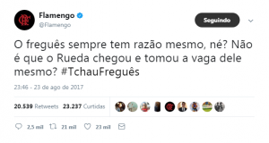 Flamengo lembra declaração polêmica e provoca Jair Ventura: 'Rueda tomou a vaga dele'