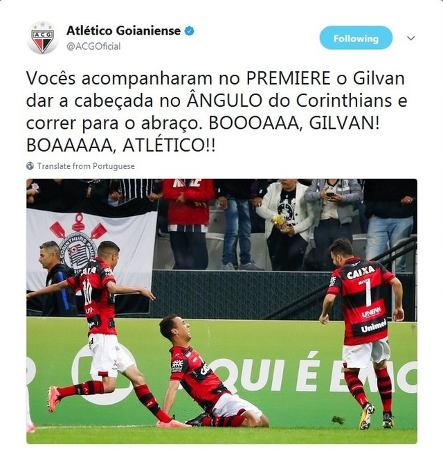 Twitter do Atlético-GO pira e comemora muita a vitória sobre o Corinthians 7 0002050263459 img
