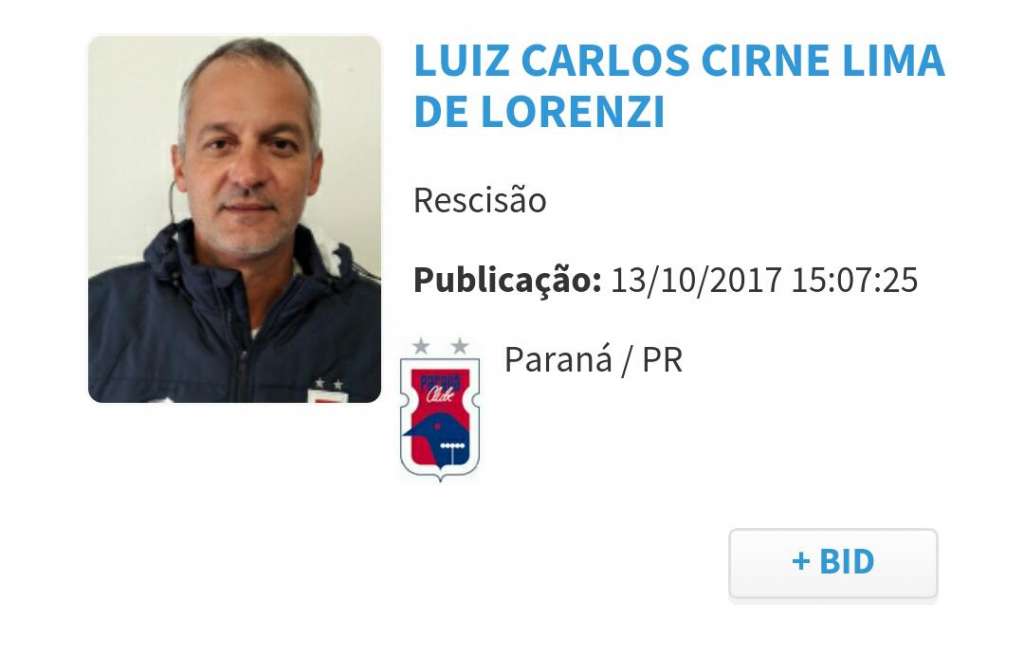 Lisca consta como profissional do Paraná Clube para efeitos oficiais na CBF