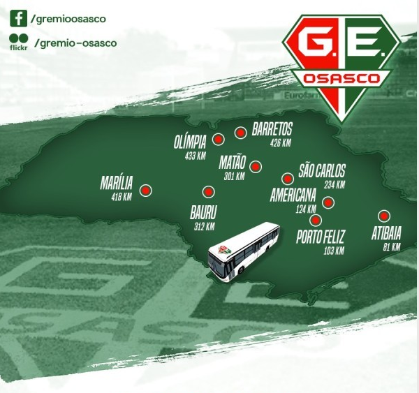 Paulista A3: Grêmio Osasco terá que percorrer aproximadamente 4864 km no estadual