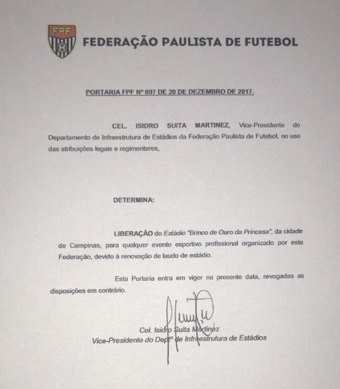 Paulista A2: Guarani consegue liberação do estádio Brinco de Ouro