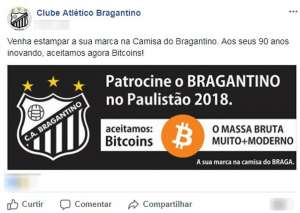 Em busca de patrocínio, Bragantino aceita pagamento em bitcoins