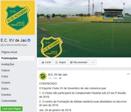 XV de Jaú confirma ausência na edição 2018 da Segundona 