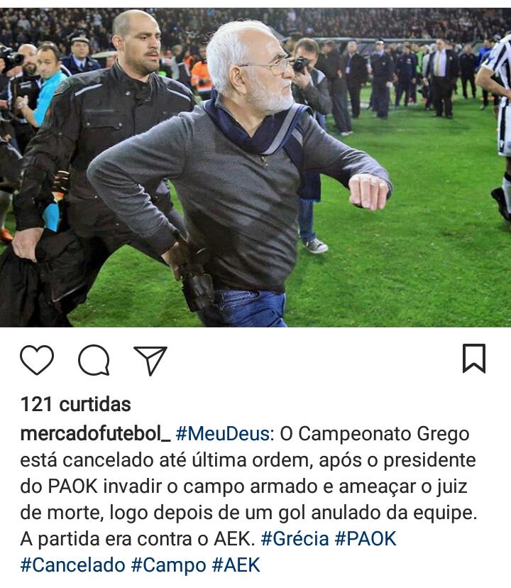 Grego: Federação suspende nacional após dono do PAOK invadir campo armado