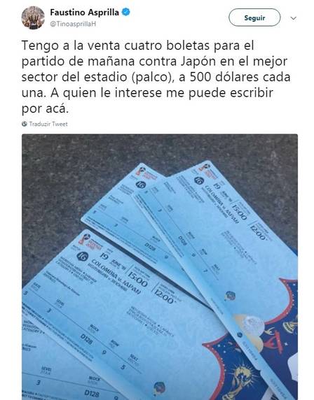 Ex-atacante da Colômbia vende ingressos para a Copa e é chamado de ‘cambista’