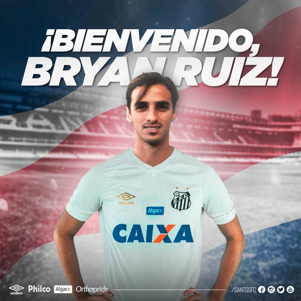 Pelo Twitter, Santos confirma acerto com meia costarriquenho Bryan Ruiz