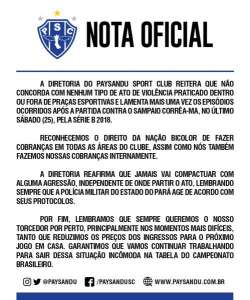 Série B: Paysandu divulga nota oficial após cenas de violência na Curuzu
