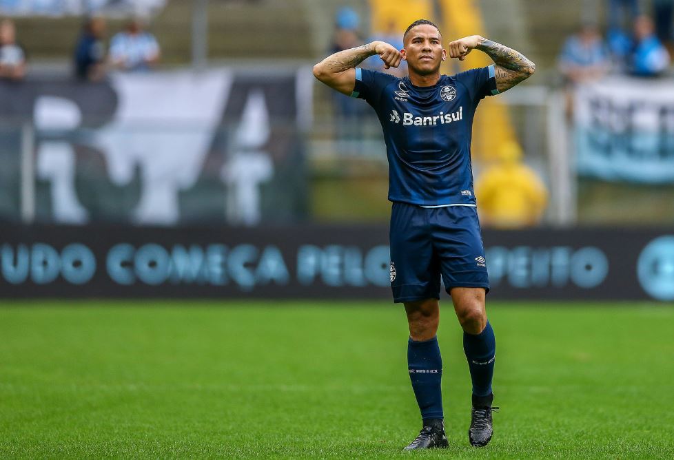 O atacante Jael marcou os dois primeiros gols do Grêmio na goleada sobre o Botafogo (Foto: Lucas Uebel/Grêmio FBPA)