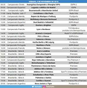 Confira todas as transmissões de TV para os jogos deste SÁBADO!