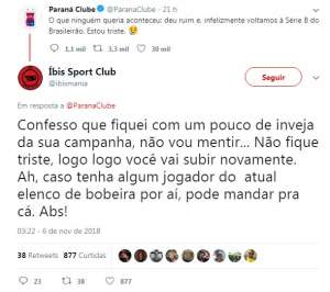 Íbis Sport Club zoa Paraná após rebaixamento no Brasileirão