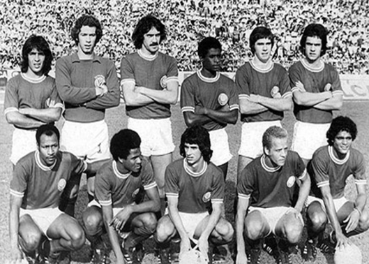 PALMEIRAS 1976: Valdir, Leão, Samuel, Pires, Pavan e Ricardo. Edu, Jorge Mendonca, Toninho, Ademir da Guia e Vasconcelos