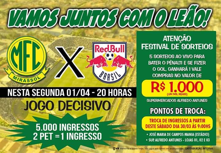 Jogo de ida das semifinais do Troféu do Interior entre Mirassol e Red Bull Brasil vai ter 