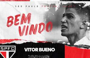 São Paulo confirma a contratação do meia-atacante Vitor Bueno, ex-Santos