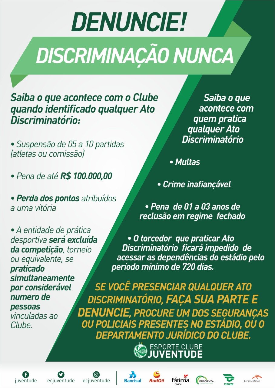 Série C: Após multa, Juventude mobiliza torcedores a denunciarem racismo