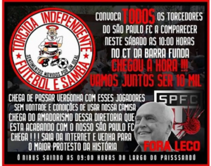 Organizada do São Paulo marca protesto para sábado: 'Chega de passar vergonha'