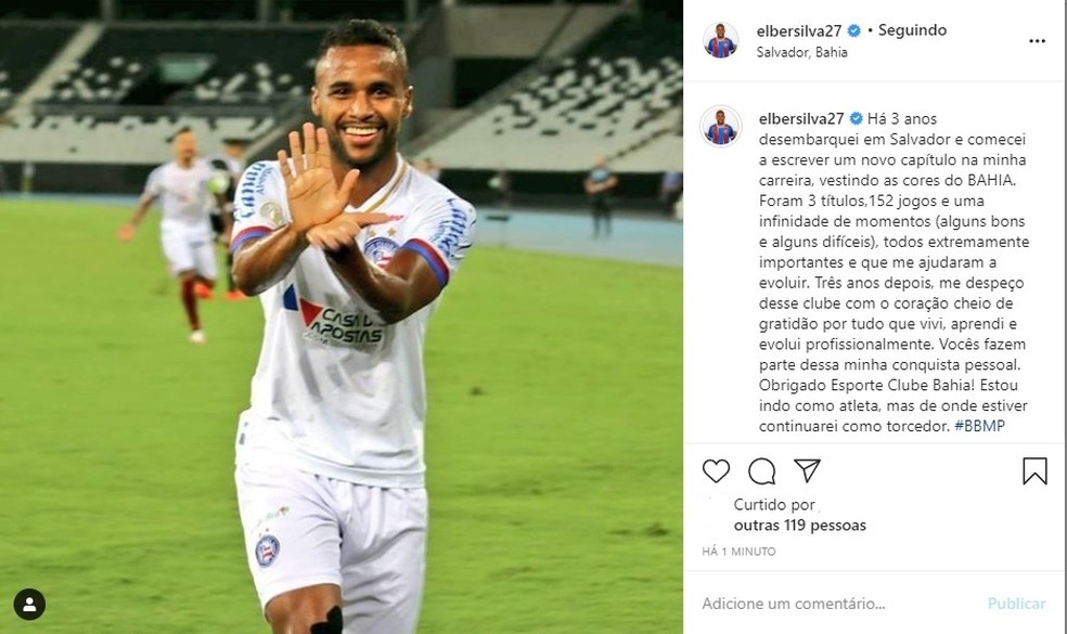 Jogador se despede do Bahia e demonstra gratidão pelo clube