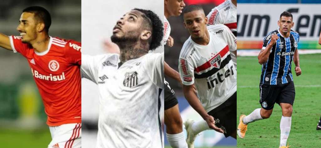 Quatro jogadores estão na disputa pela artilharia do Brasil em 2020 (Foto: Montagem/FI)