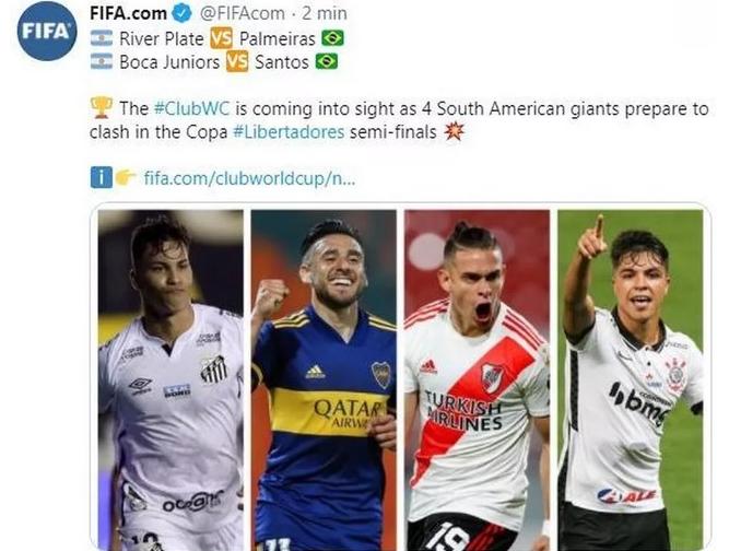 Fifa comete gafe em publicação da Libertadores e troca Palmeiras por Corinthians