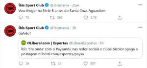 Íbis tira onda com fracasso do Santa Cruz: 