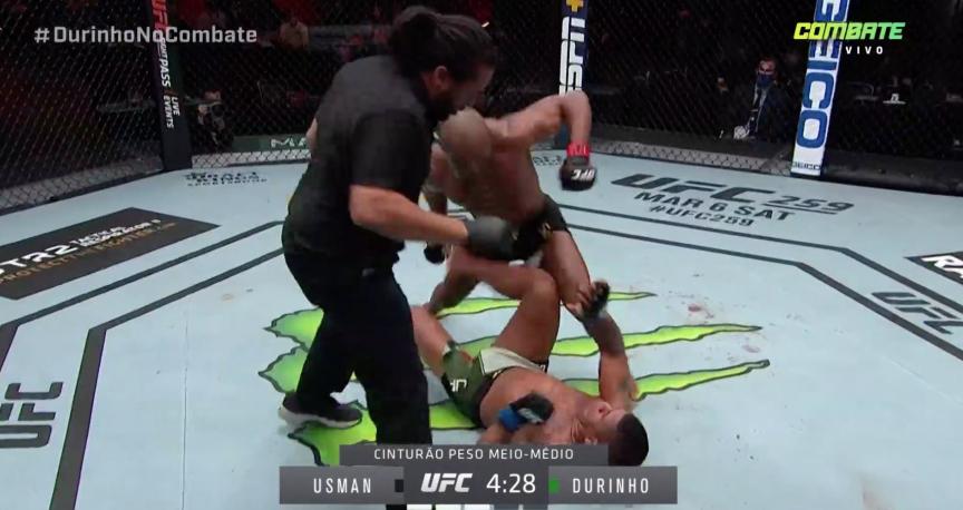Kamaru Usman nocauteou Durinho no terceiro round. Foto: reprodução Canal Combate