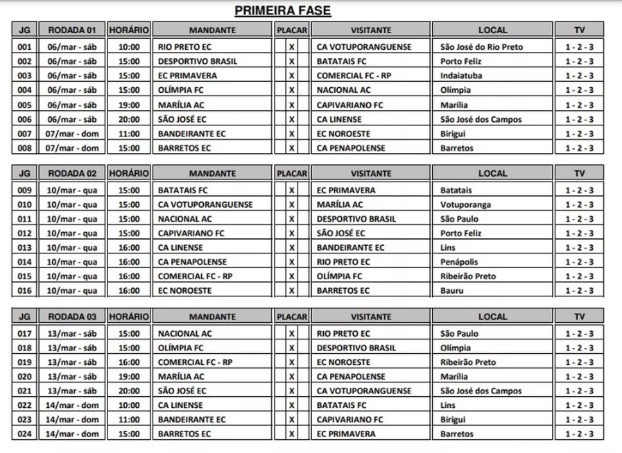 FPF divulga tabela detalhada do Paulistão 2023; veja datas e horários de  todas as rodadas, campeonato paulista