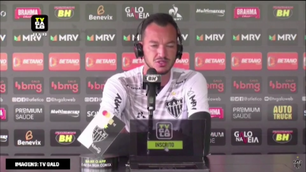 Réver em entrevista coletiva pelo Atlético Mineiro. Foto: TV Galo/Reprodução