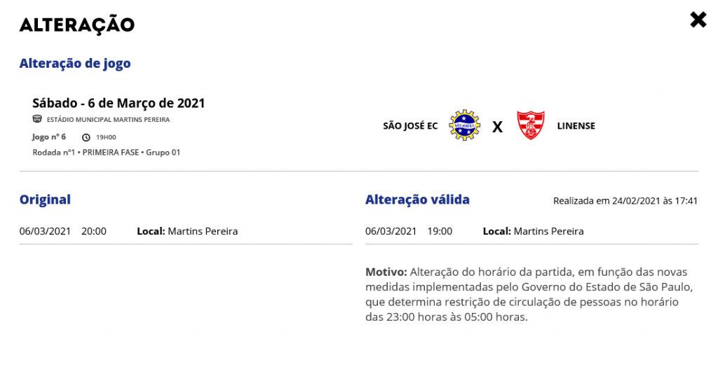 Estreia do Linense contra o São José tem horário alterado por covid-19
