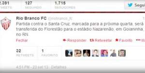 Série C: Depois do Baraúnas, Rio Branco também 'vende mando' ao Santa Cruz