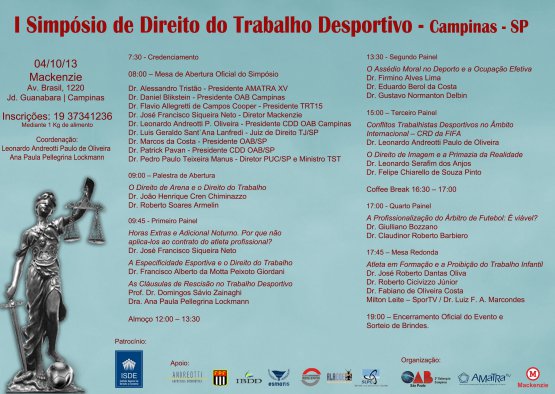 Colunista do FI coordena Simpósio sobre Direito do Trabalho Desportivo em Campinas