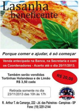 Participe! Casa de Jesus promove Lasanha Beneficente em Campinas