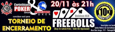 Corinthians Poker Circuit oferece torneio de encerramento FreeRoll