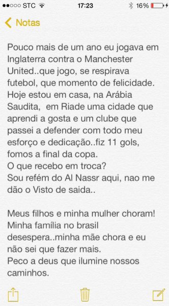 Jogador brasileiro revela cárcere na Arábia Saudita e pede ajuda
