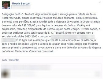 Paulista A3: Taubaté pede dinheiro para torcida em rede social