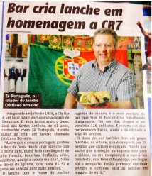 Lanche ‘Cristiano Ronaldo’ do City Bar é destaque em jornal da capital