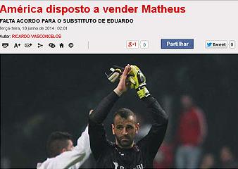 Série B: Site português diz que Matheus defenderá o Braga após a Copa