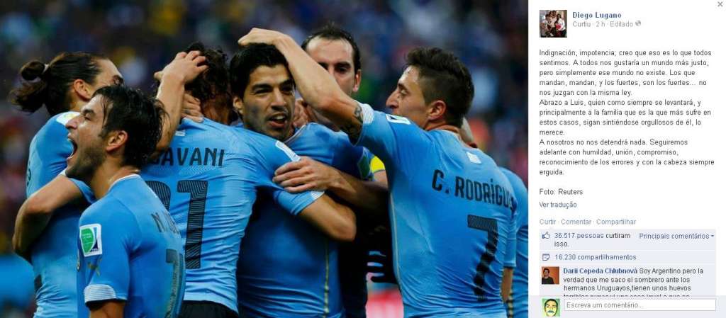 Grupo D: Lugano mostra indignação e se solidariza com Suárez