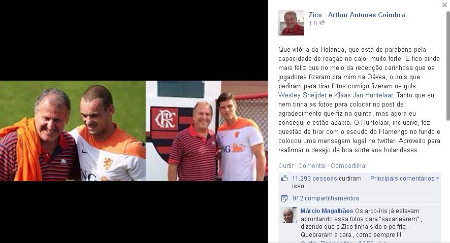 Copa 2014: Zico se diz ‘Pé Quente’ por ter tirado foto com Sneijder e Huntelaar
