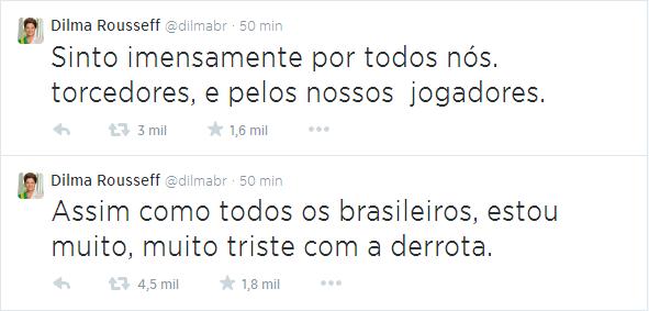 Copa 2014: No Twitter, Dilma diz que está muito triste com goleada