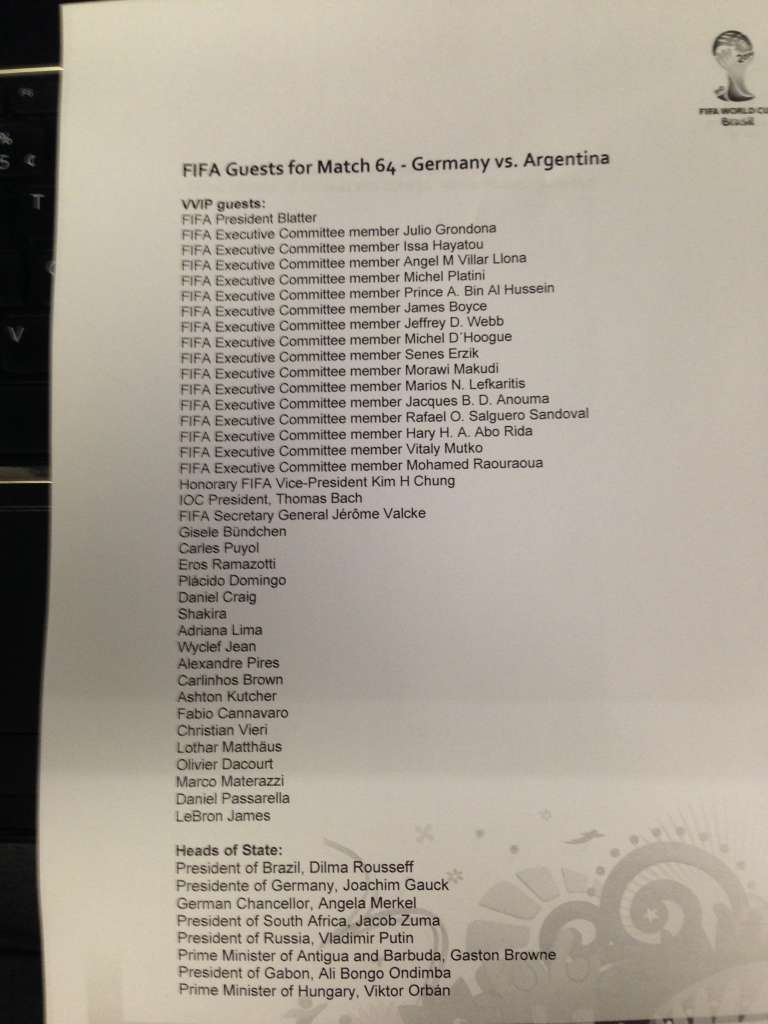 Dilma Rousseff e mais figurões estarão na final da Copa do Mundo