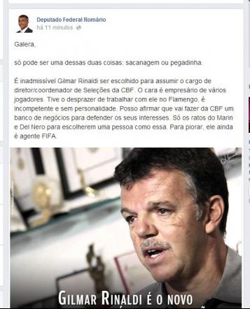 Romário soltou o verbo contra a escolha da CBF