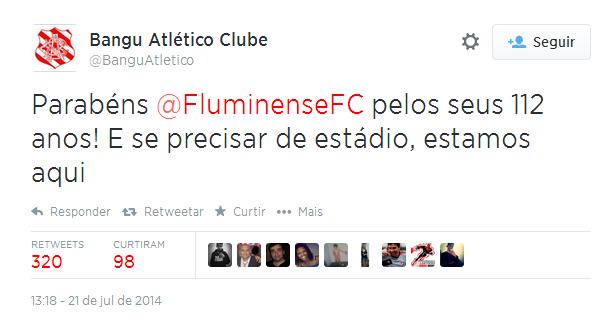 Tirou onda! Bangu ironiza Fluminense no dia do seu aniversário